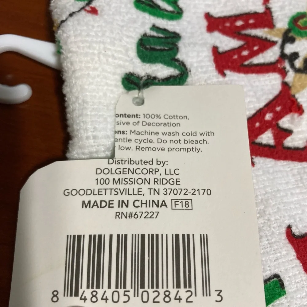 Christmas Fa la la LLAMA Red Pom Poms Kitchen Dishtowel 14 x 24 inches